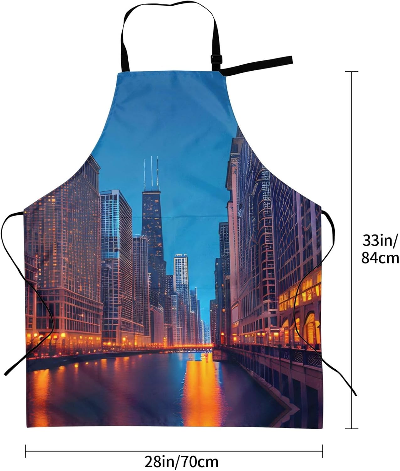 Chicago Night Print Laundry apron 28x33 In Waterproof Kitchen Apron with Pockets for Cooking Baking