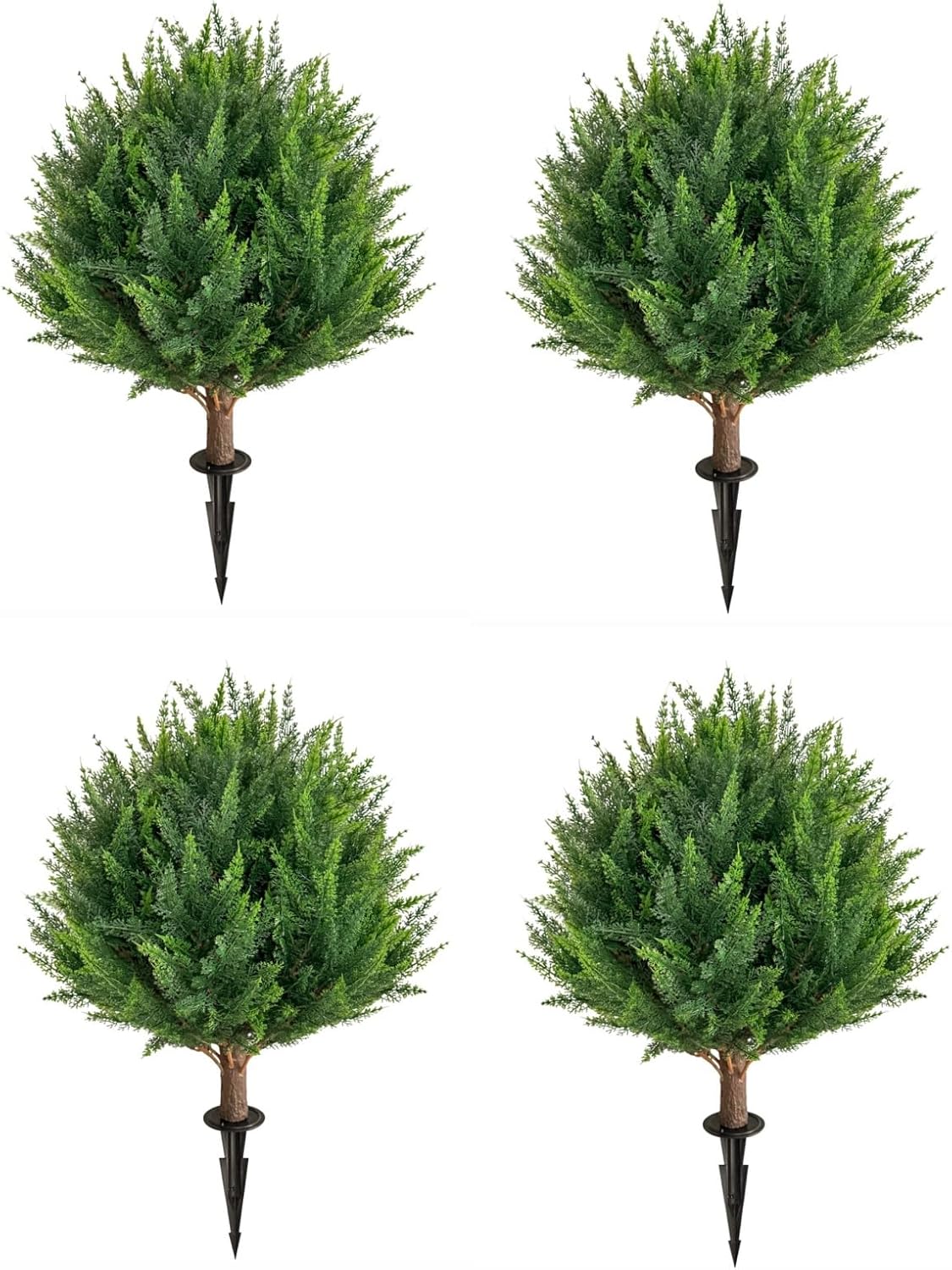 24.5Inch Artificial Cedar Topiary Ball Trees Set of 4 - UV Resistant Faux Shrub Bushes with Ground Spike, Indoor/Outdoor Artificial Plants for Front Porch, Garden, Patio & Planters