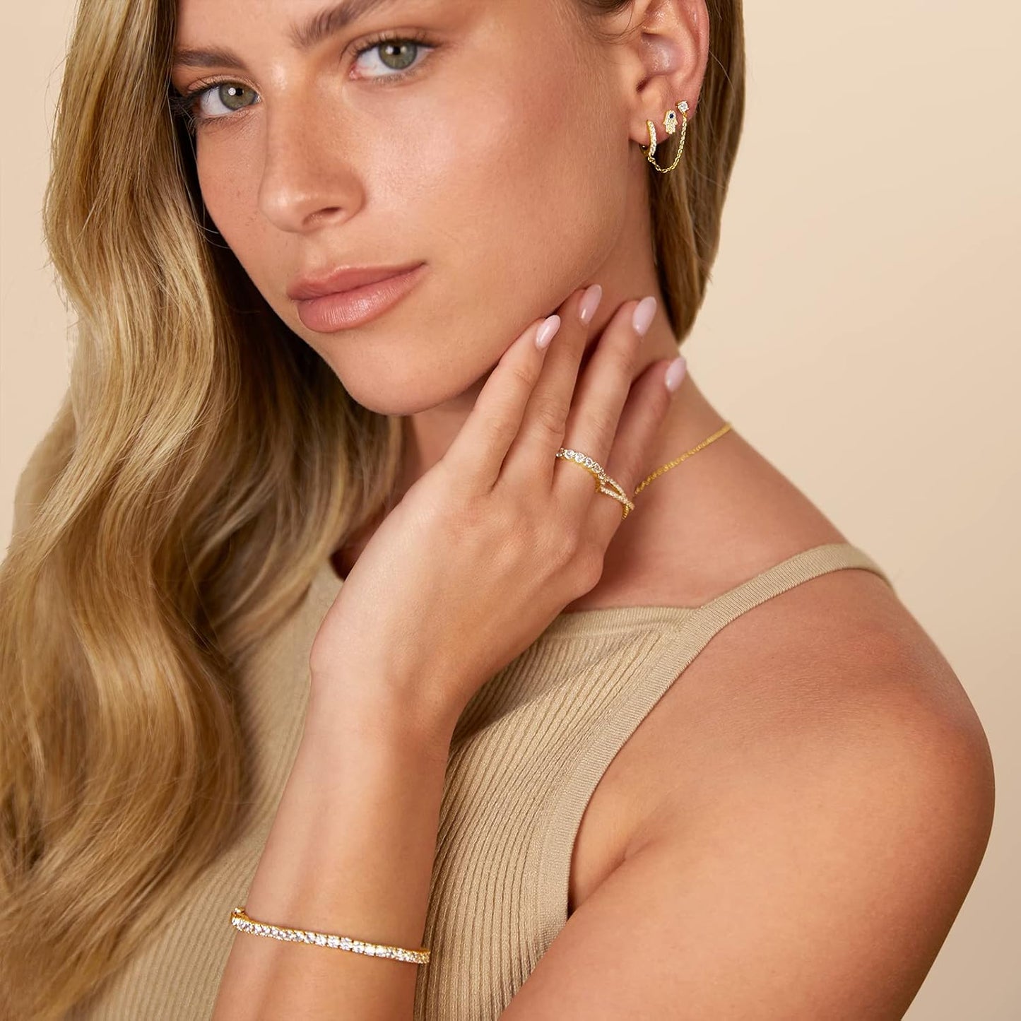 PAVOI 14K Gold Chain Earrings for Women | Double Piercing Dangle Chain