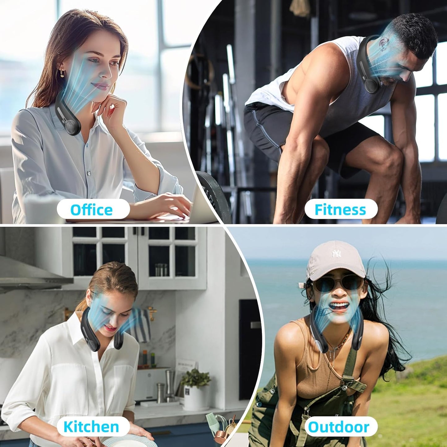 Portable Neck Fan,Hands Free Personal Wearable Bladeless Fan,6000mAh U