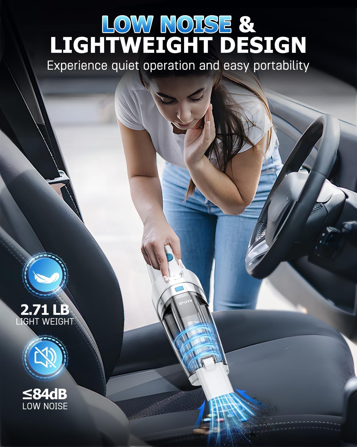 AHNR Handheld Vacuum Cordless, 16000PA Powerful Suction Hand Held Vacuum Dust Busters Cordless Rechargeable with LED Light & 2 HEPA Filters, Portable Car Vacuum Cleaner High Power for Car Home Office