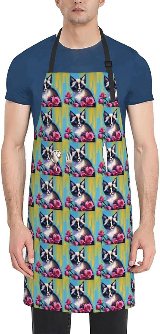 YANYU Mid-Century Modern Art Cat Print 28x33 In Kitchen Apron Stylish 