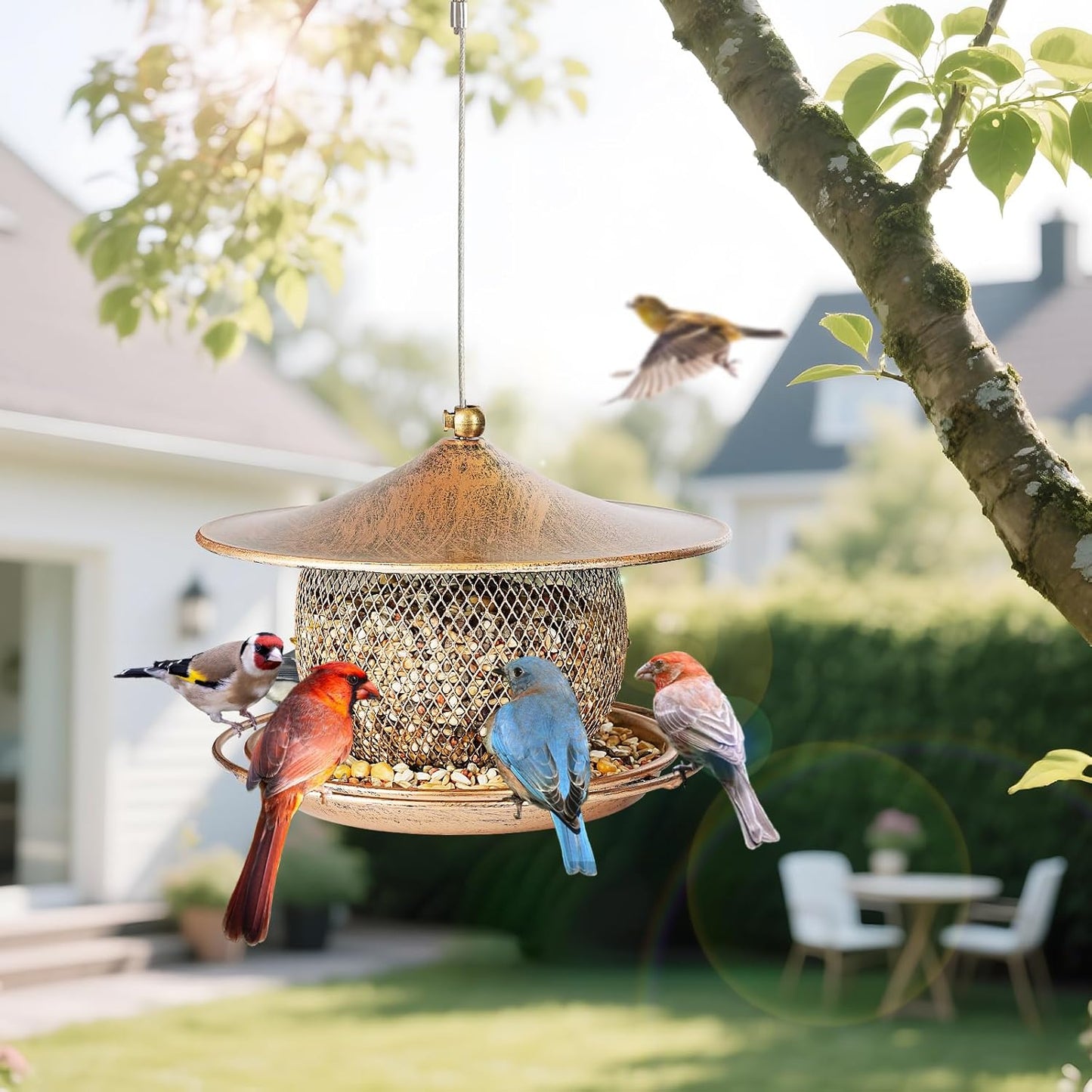 LBTING Bird Feeder for Outside, Squirrel Proof Wild Bird Feeder, Small Metal Bird Feeders for Hanging Outdoors Garden Yard, Round Lantern-Shaped