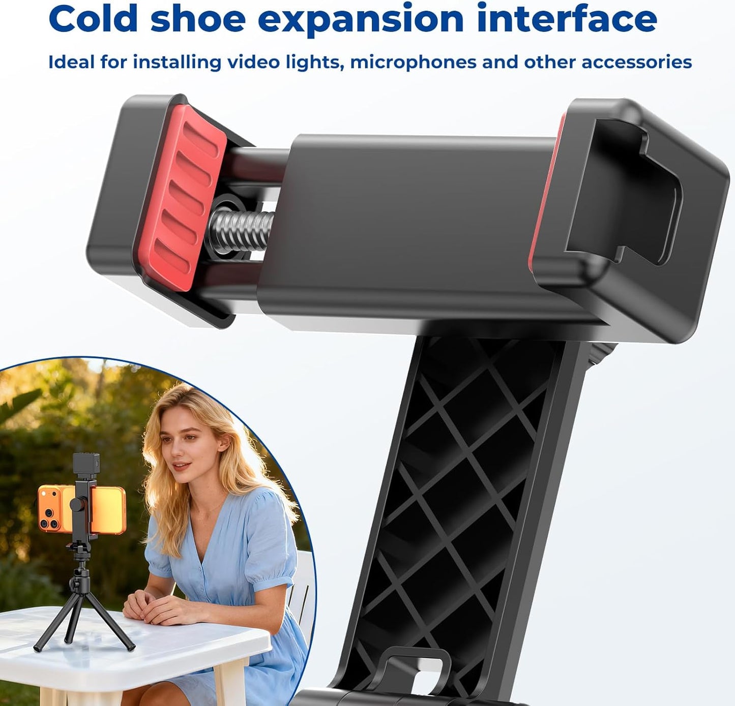 Phone Tripod Mount with Remote Controller, New Universal Smartphone Mount Adapter with Cold Shoe, 360° Rotates Cell Phone Clip Clamp Holder, Compatible with iPhone, Samsung and All Phones
