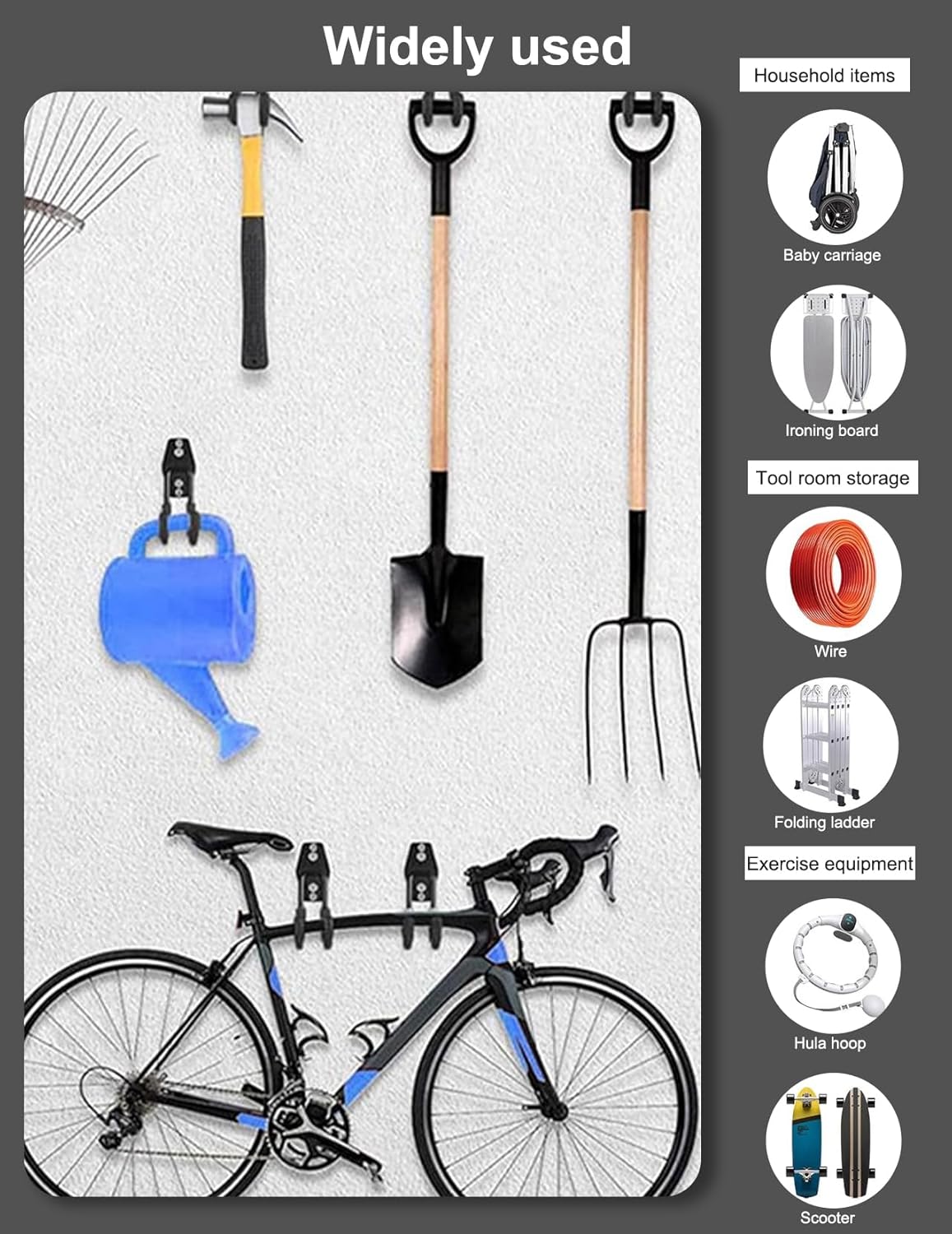 Garage Hooks, 5PCS Heavy Duty with 33lb J Hooks Strength, Multi Use Wa