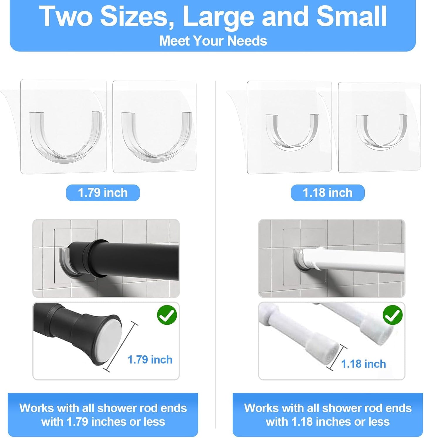 Shower Rod Holder with Strong Adhesive, 4 Pack Shower Curtain Rod Holder for Wall, Tension Curtain Rod Bracket No Drilling, Transparent (Rod not Included)