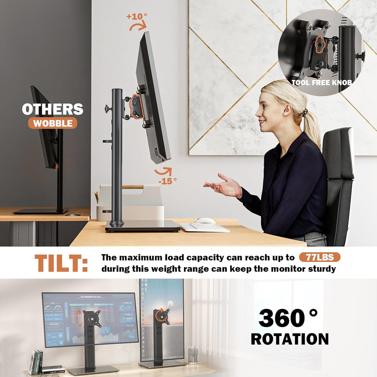 Single LCD Computer Monitor Free-Standing Desk Stand Mount Riser for 1