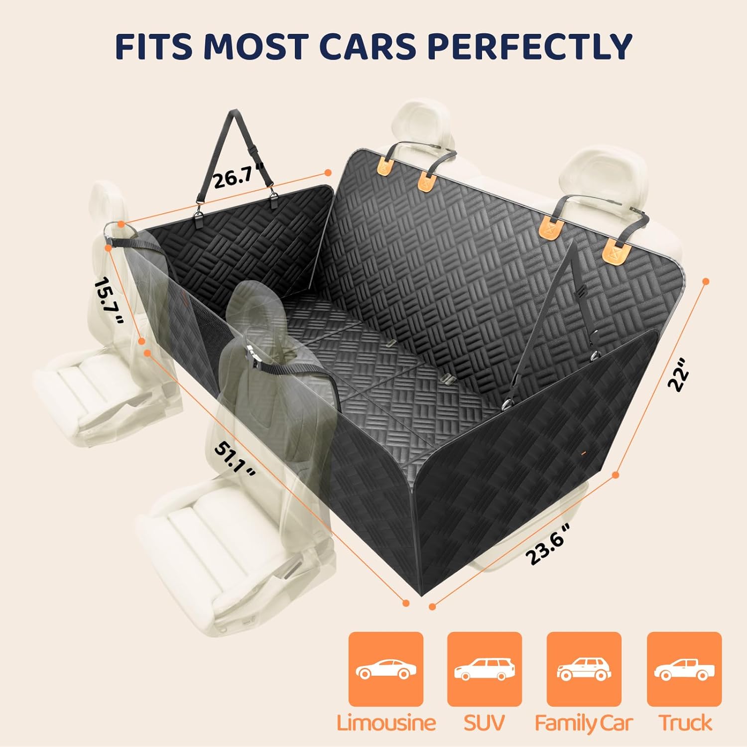 PROZAR Dog Car Seat Cover for Back Seat, Hard Bottom Back Seat Extende