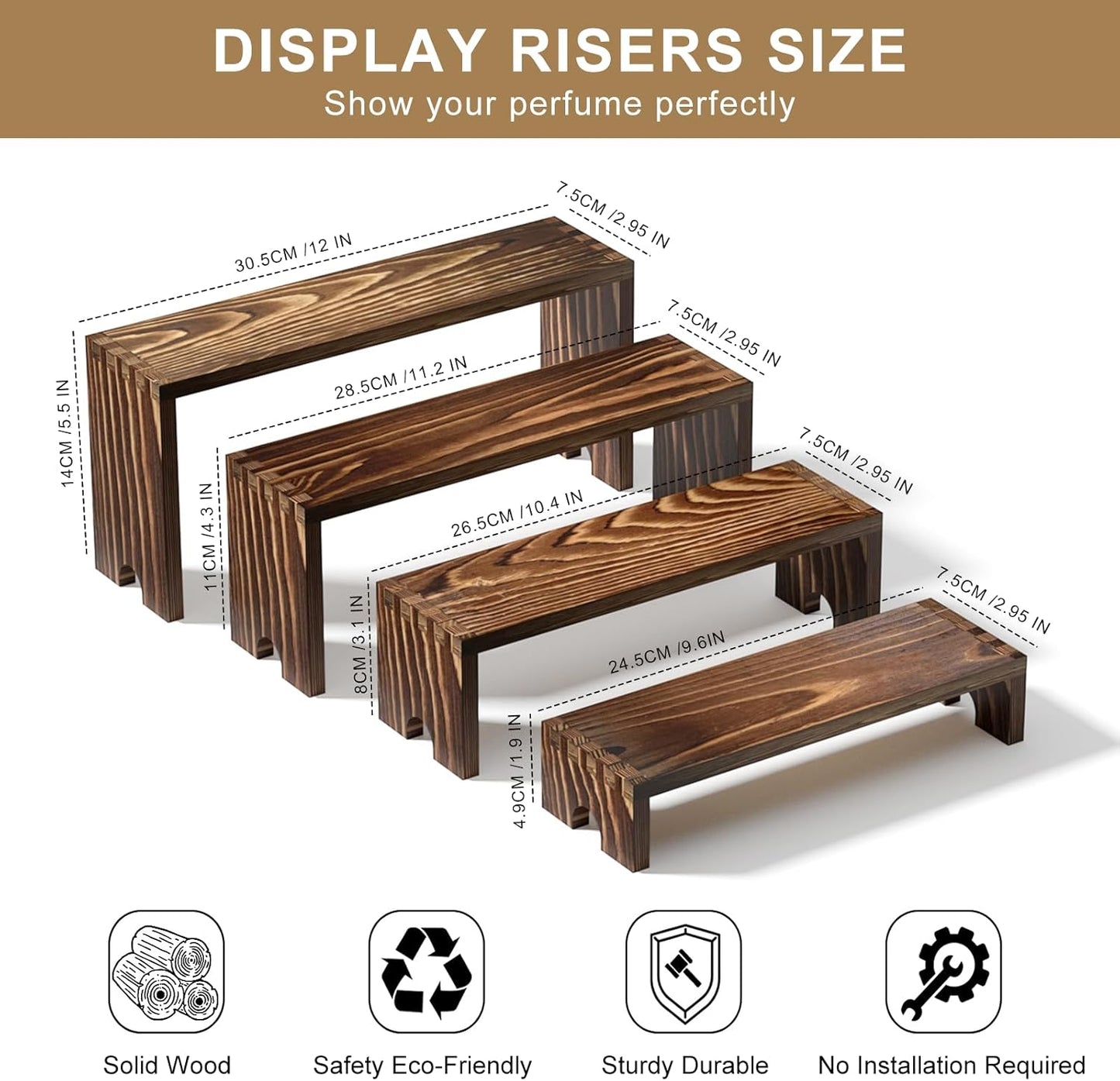 2 Set Wooden Tiered Risers Display Stands for Vendor Events,Stackable Wooden Cupcake Display Stand,Farmhouse Decor Wood Dessert Table Display Set,Vendor Booth Display Items,Food Display Risers for Party（12-11.2-10.4-9.6IN）