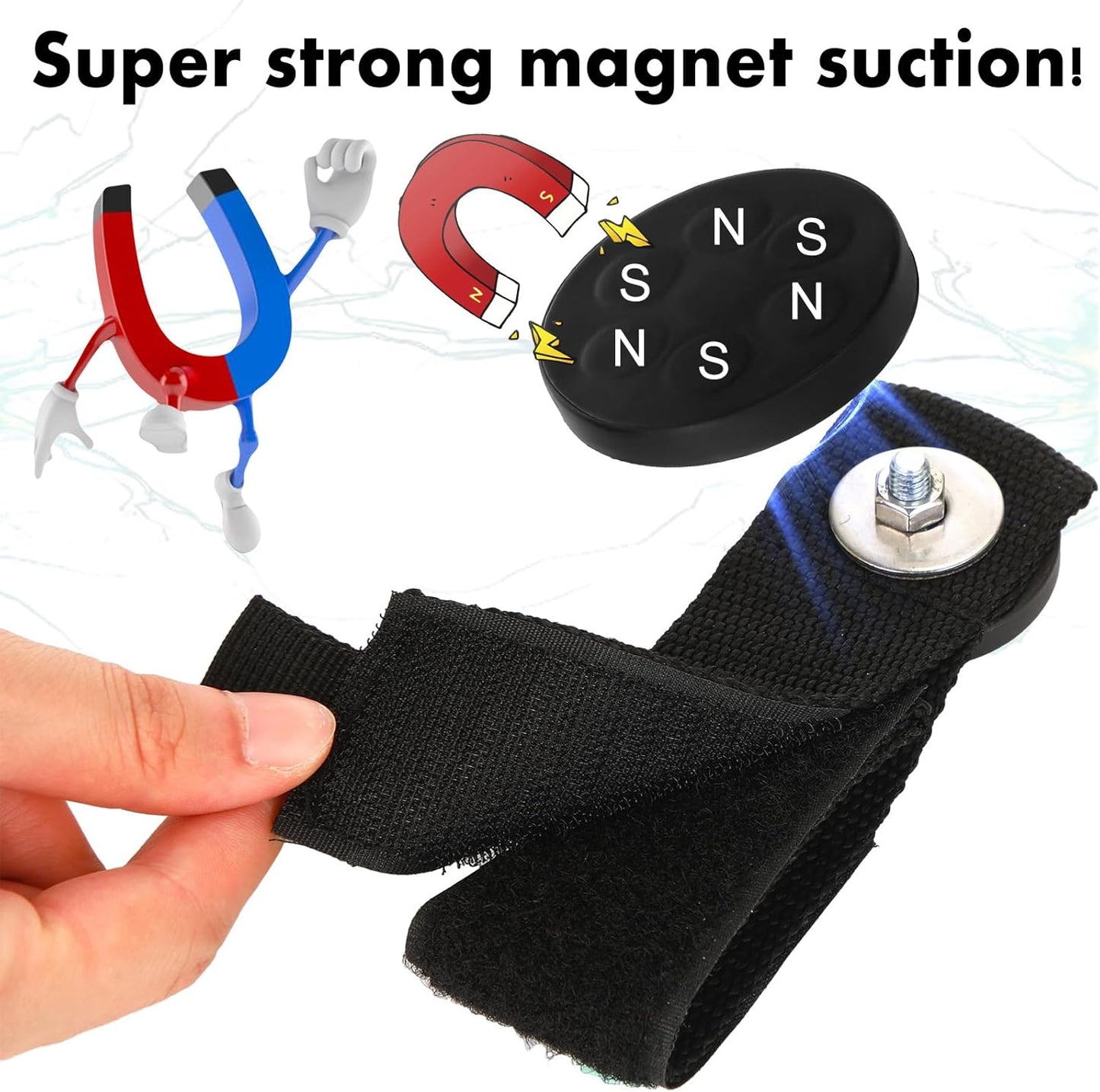 Windyun 10 Pcs Magnetic Garage Hooks Heavy Duty Magnetic Straps Extension Cord Holder Magnet Hooks for Hanging Cables Hoses Workshop Rope Garden Organization (1.7 Inch)