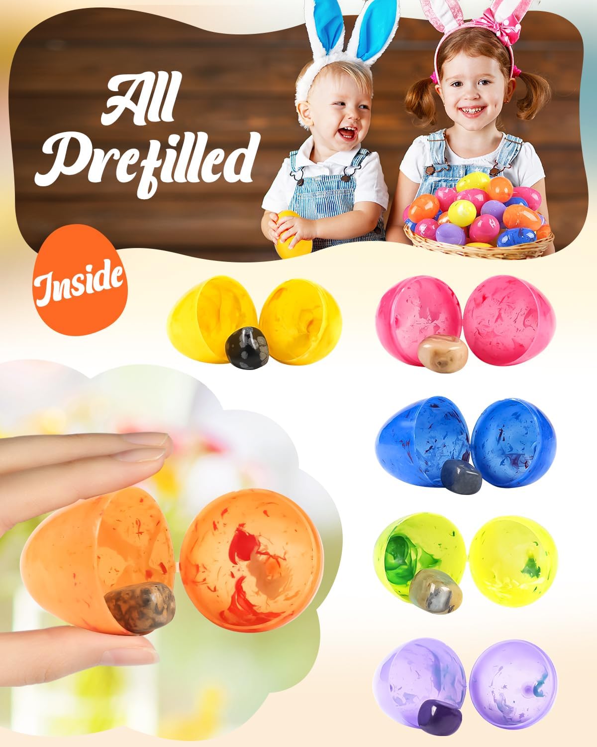 Filled Easter Eggs Fillers Stuffers Set, 24 Pack Prefilled Easter Eggs & Gemstones - Perfect for Kids & Teens Easter Egg Hunt, Party Favors, Classroom Prize Supplies