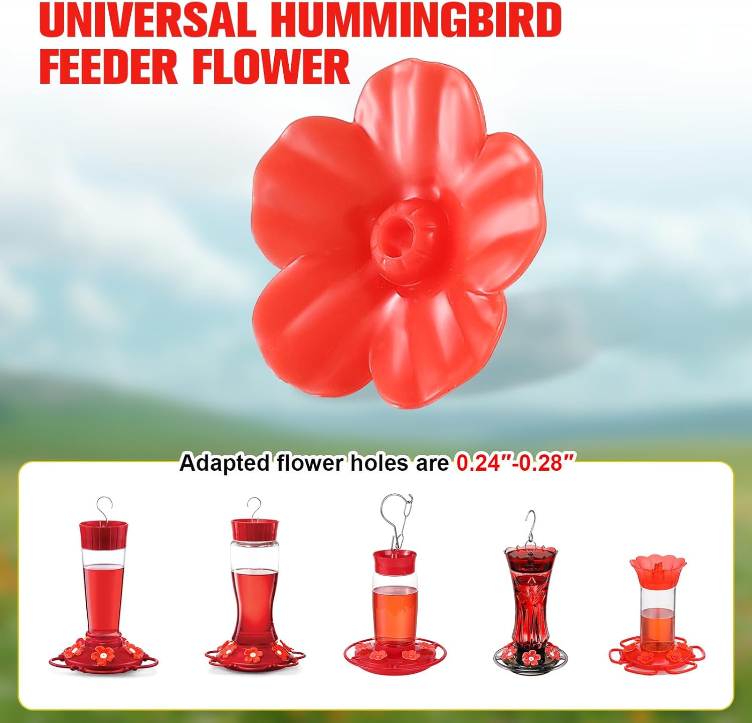 30 Hummingbird Feeder Replacement Flowers with 2 Brushes - Fits 0.24"-