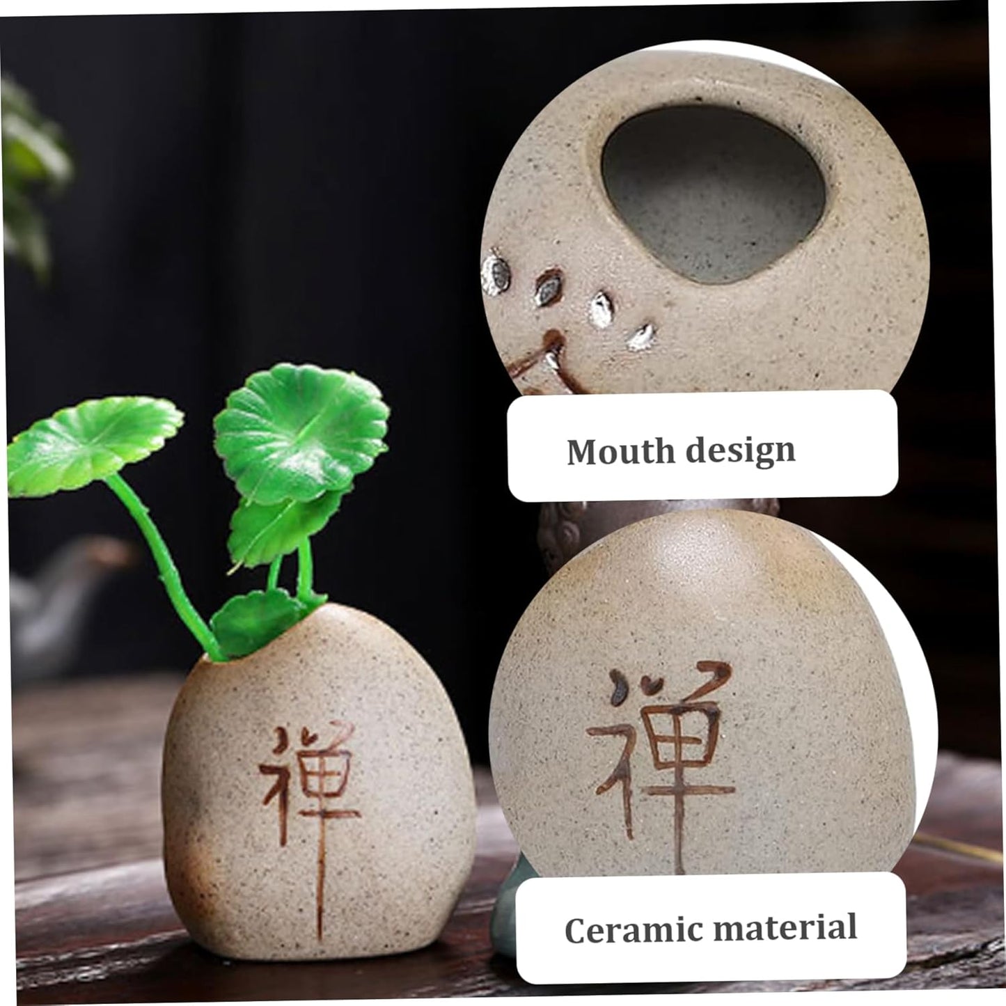 Mini Flower Pots Mini Planter 3Pcs Chinese Character Flower Pots Zen Stone-Like Ceramic DIY Decorative Plant for Home Office Tea Table