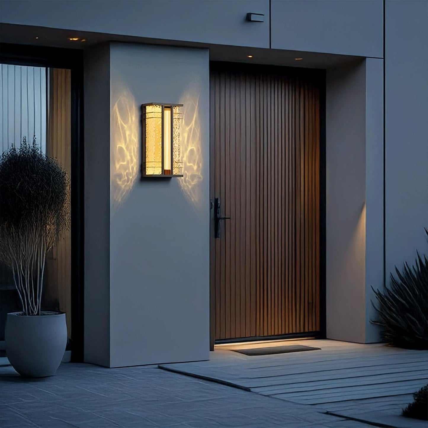 Solar Outdoor Wall Light, Outdoor Wall Sconce, Exterior Wall Lamp, Water Ripple Glass Wall Lantern, IP65 Waterproof Black Stainless Steel Wall Light for Porch Patio Garden Gateway Cottage