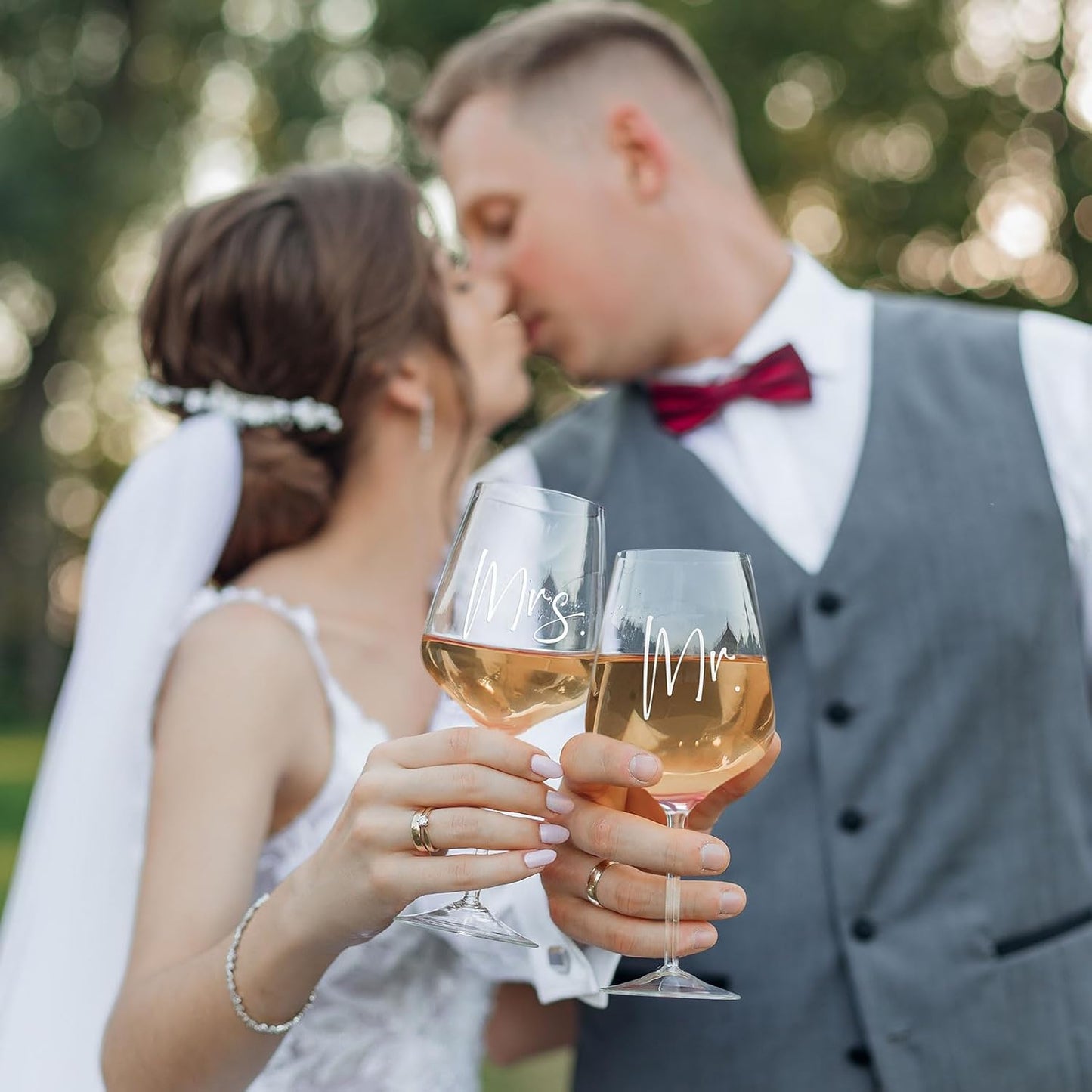 AW BRIDAL Mr and Mrs Wine Glasses Wedding Gifts for Couples 2026, Engagement Gift for Newly Engaged Couple, Bridal Shower and Bachelorette Gifts for Bride, Wine Opener Stopper and Wooden Keepsake Box