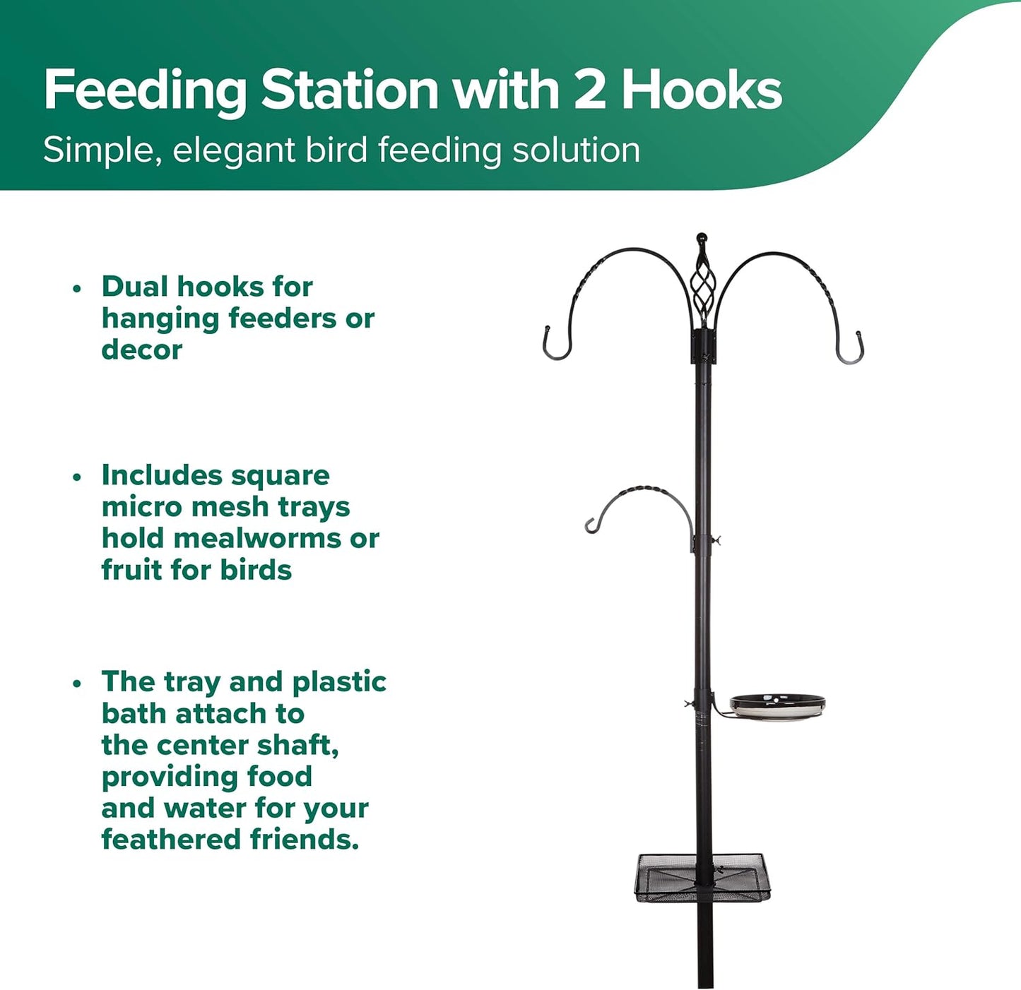 Gardman BA08015 Bird Feeding Station 2 Hook Square Tray, Matte Black