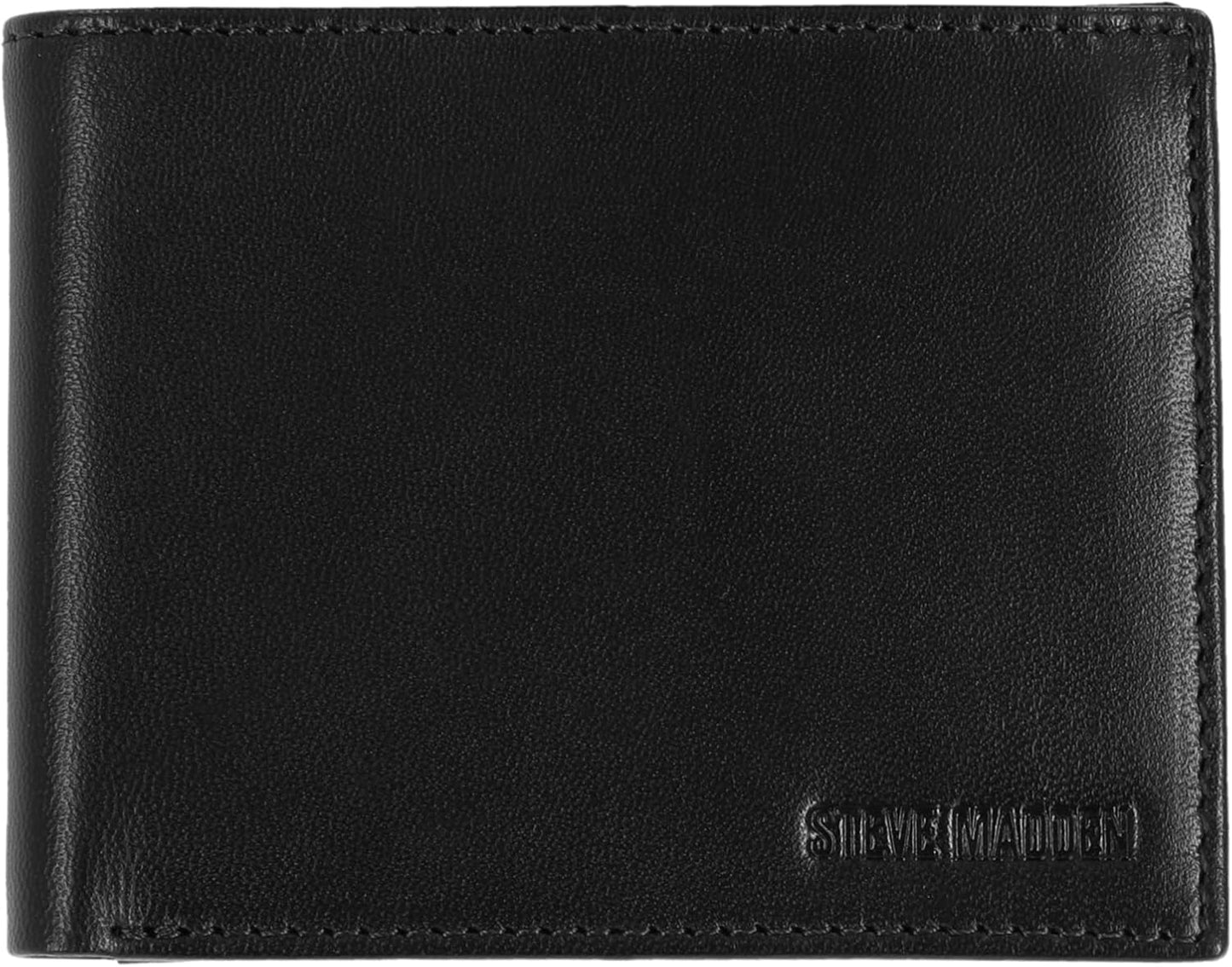 Steve Madden Men's Slim Leather Wallet with Extra Capacity Attached Fl