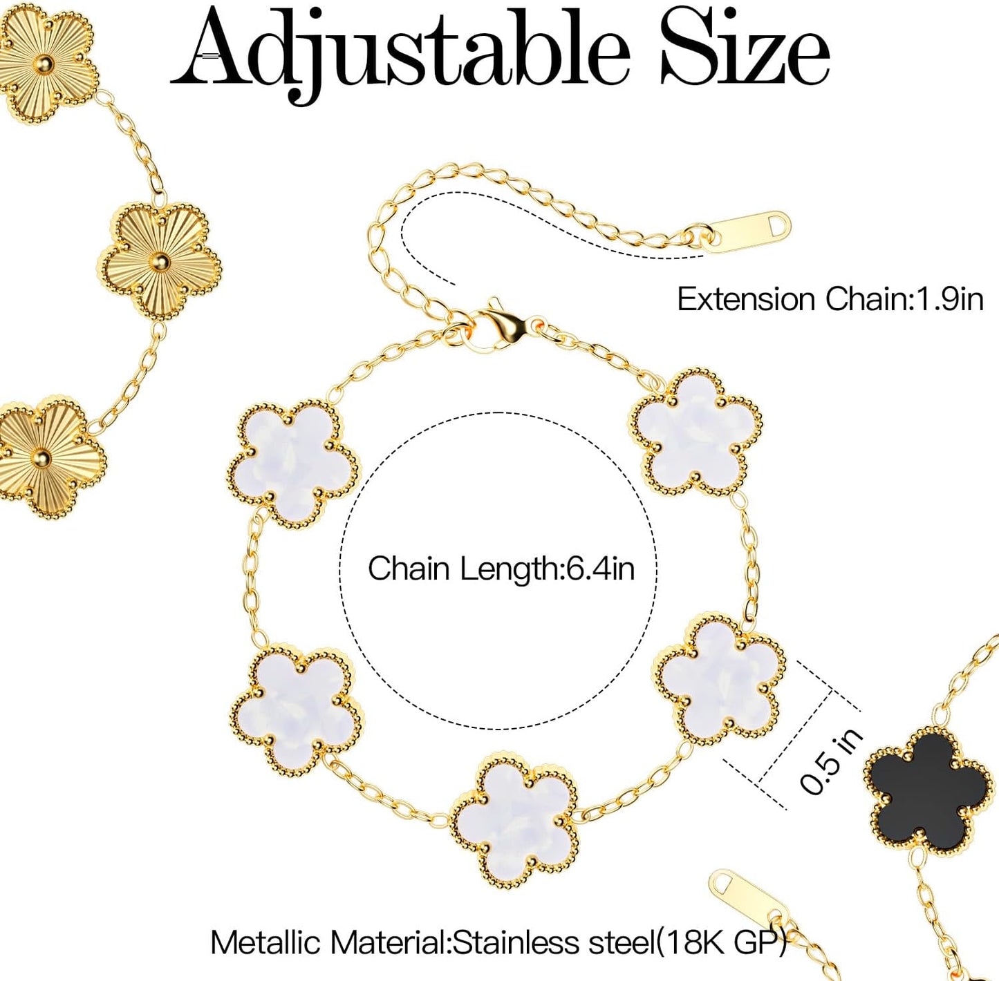 AICase 18K Gold Plated Clover Bracelet Dupes Gold/White/Black Bracelet