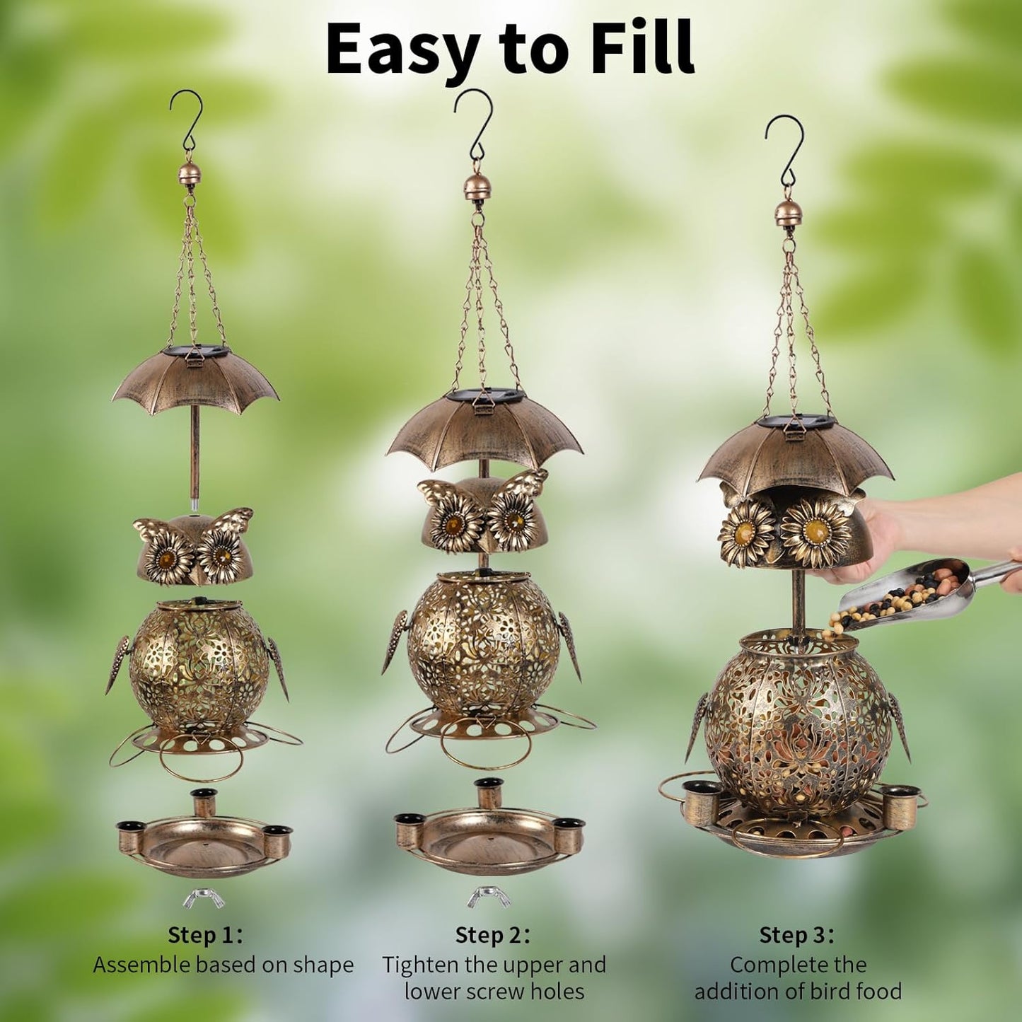 Solar Bird Feeder for Outdoors Squirrel Proof, Wild Bird Feeder with Solar Lamp, Suitable for Attracting Wild Birds and Decorating Gardens