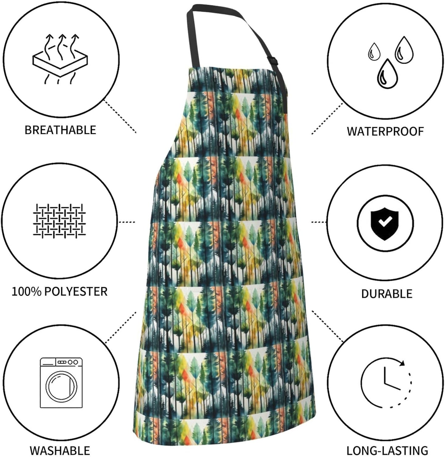 YANYU Tree Art Print 28x33 In Kitchen Apron Stylish Chef Apron with Pockets for Cooking Baking Painting