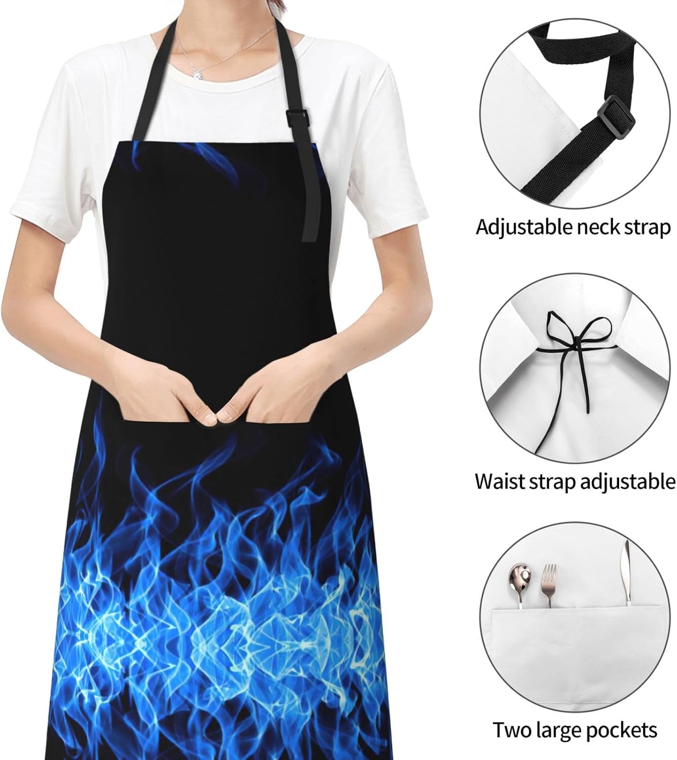 Blue Flame print Waterproof apron with pocket adjustable cooking apron for adult kitchen bibs to bake