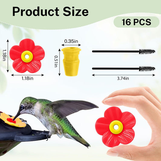 16 Sets Replacement Flowers for Hummingbird Feeder Parts with 2pcs Hum