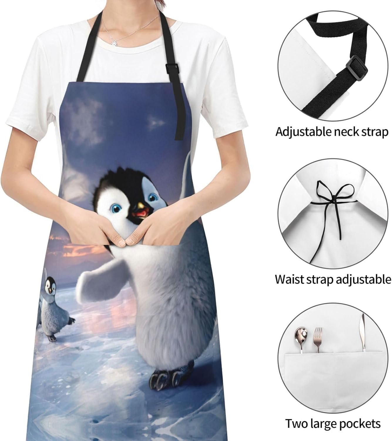 Happy Penguin Print 28 x 33in Waterproof Apron with Pockets Fashionable Versatile Smock for Baking