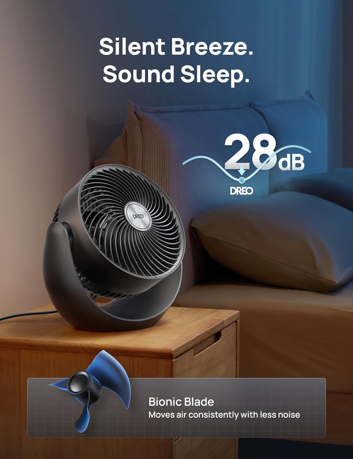 Dreo Fan for Bedroom, Table Air Circulator for Whole Room, 11 Inch, 40ft Strong Airflow, 120° adjustable tilt, 28db Low Noise, Quiet, 3 Speeds, 2025 New Desk Fan for Office, Kitchen, Home