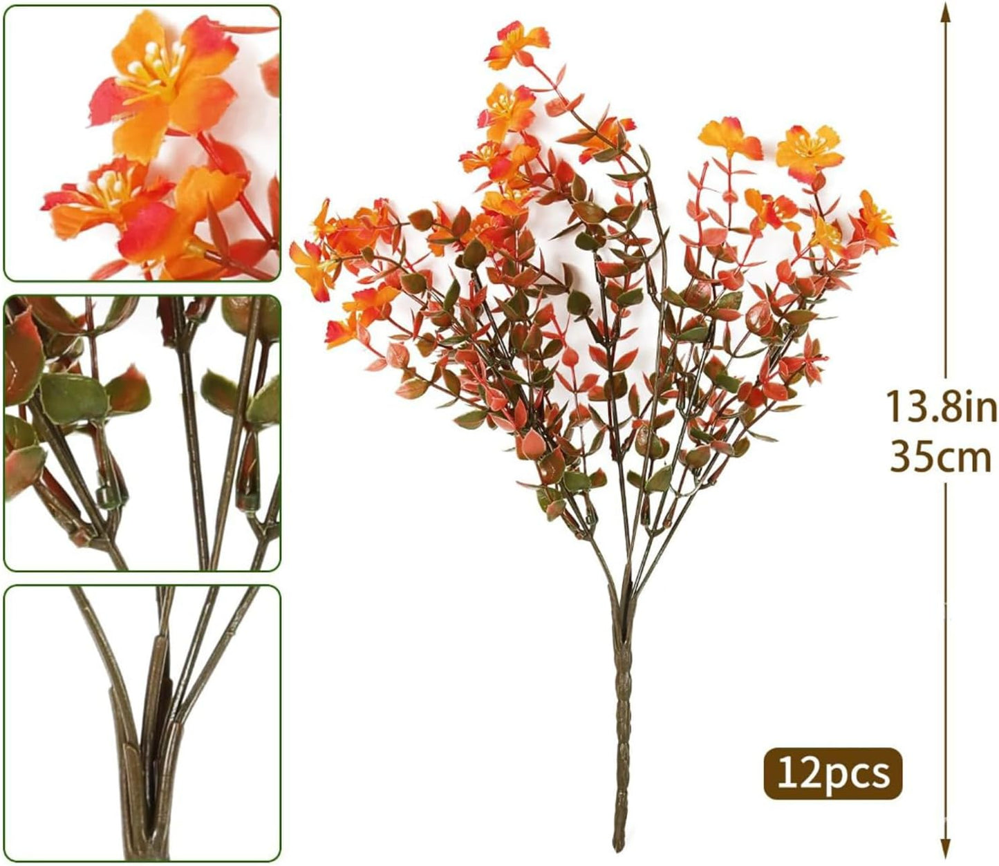 Guo's hyekbe 12 Bundles Faux Plum Blossoms - UV Resistant Artificial Flowers, Outdoor Safe Plastic Plants for Porch, Patio, Yard, Garden & Window Box Pot Planters Home Decoration