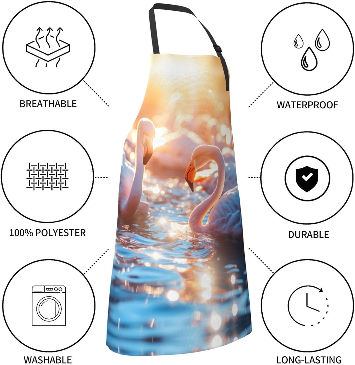 Flamingos Partying print Waterproof apron with pocket adjustable cooking apron for adult kitchen bibs to bake