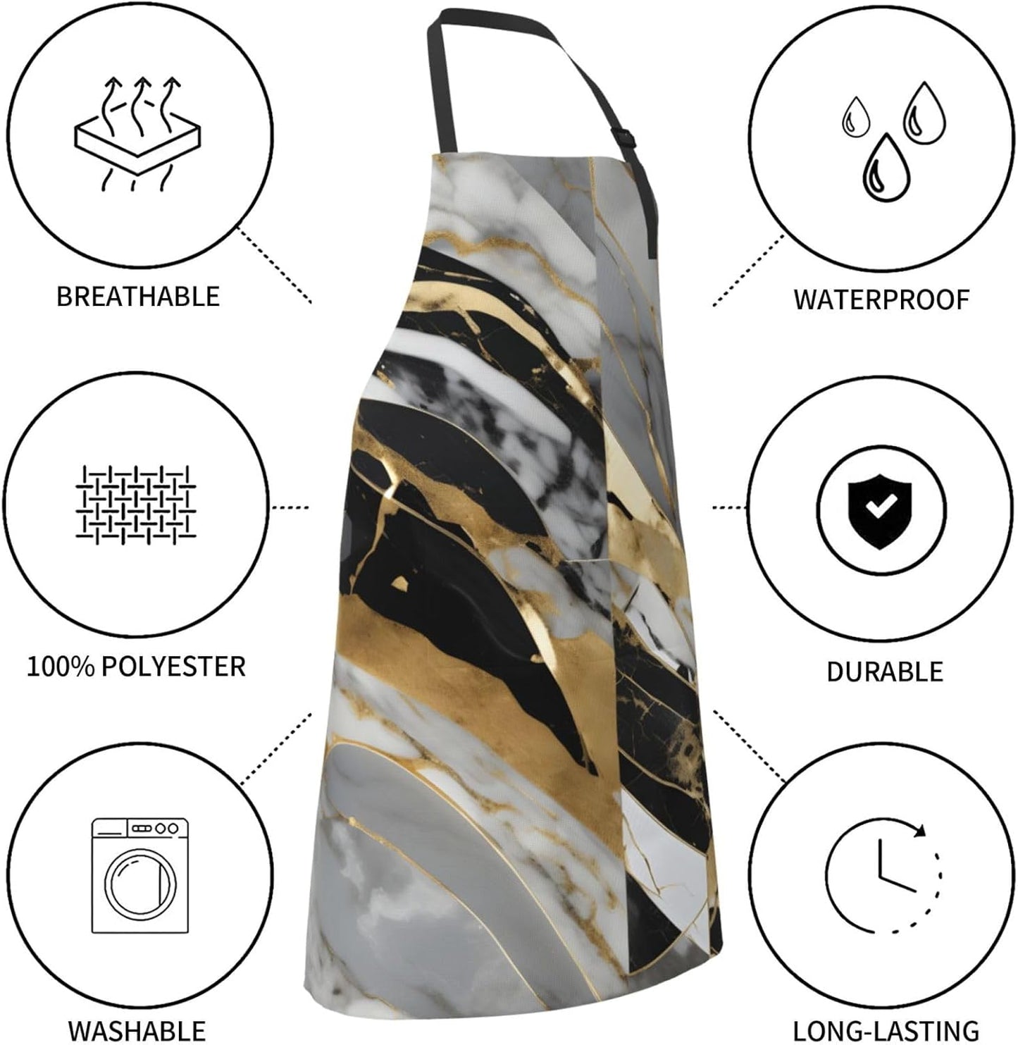YANYU luxury Marble Print 28x33 In Kitchen Apron Stylish Chef Apron with Pockets for Cooking Baking Painting