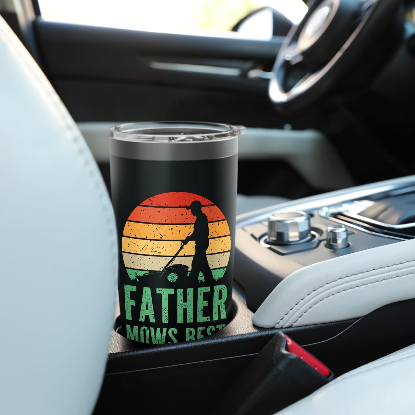 Retro Sunset Father Mows Best Gardener Dad Lawn Care Stainless Steel Insulated Tumbler