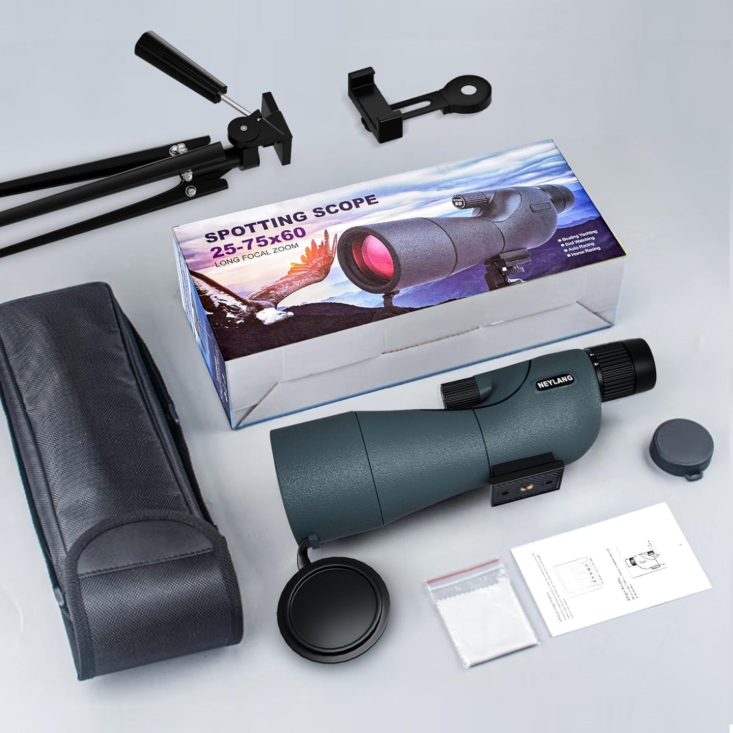 25-75X60 Spotting Scope for Shooting Hunting - Spotter Scopes with Tripod Phone Adapter Waterproof ED Scope for Target Shooting Bird Watching