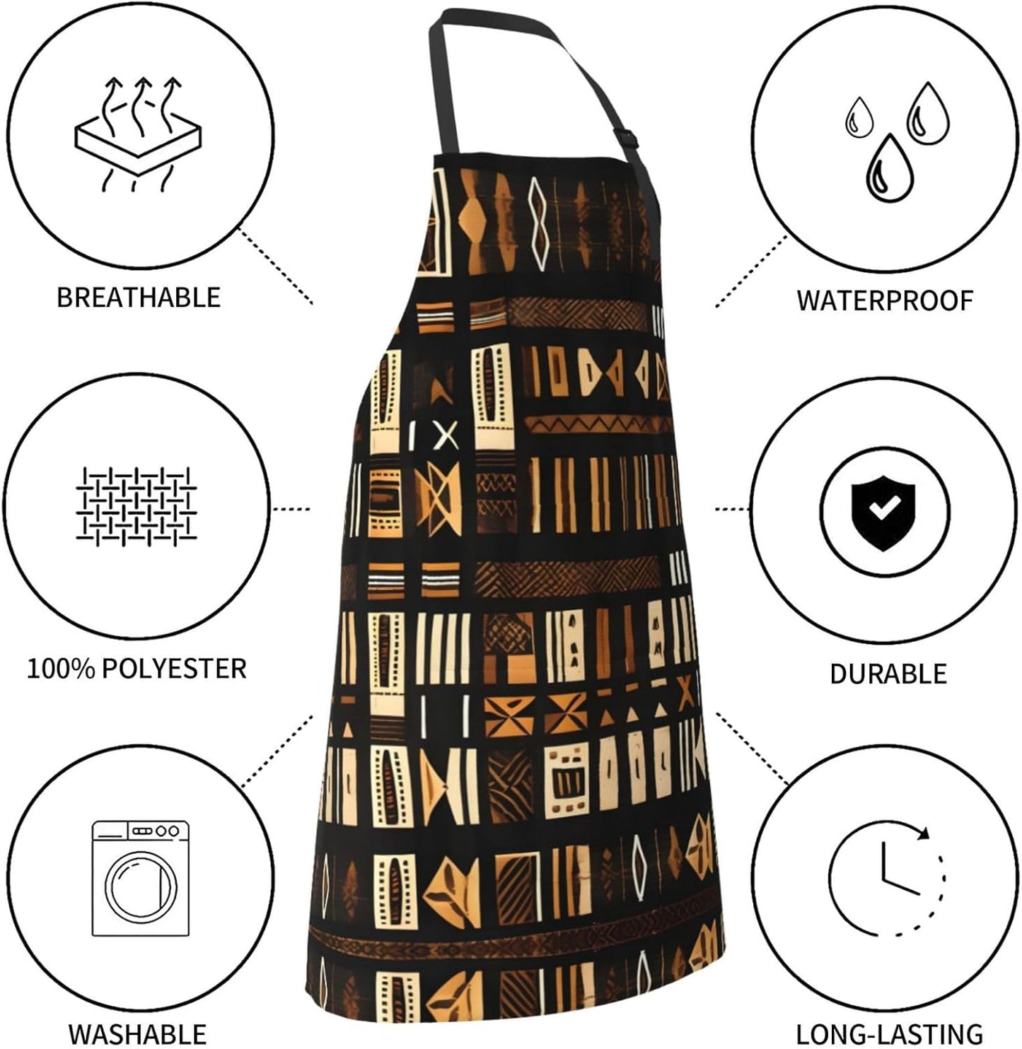 African Mud Cloth Tribal print Waterproof apron with pocket adjustable cooking apron for adult kitchen bibs to bake