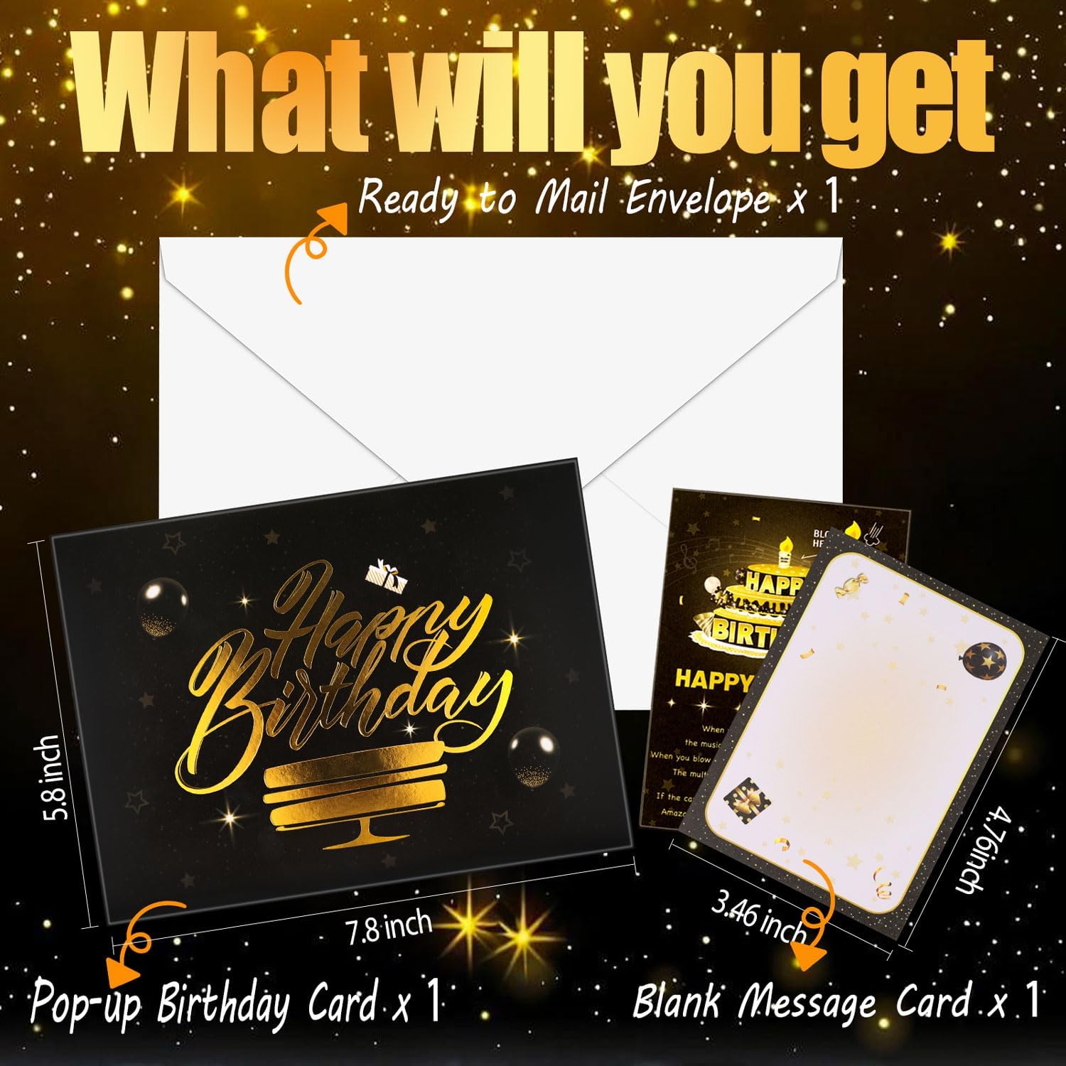 Pop Up Birthday Cards for Men - LED Light & Music with Blow The Candle