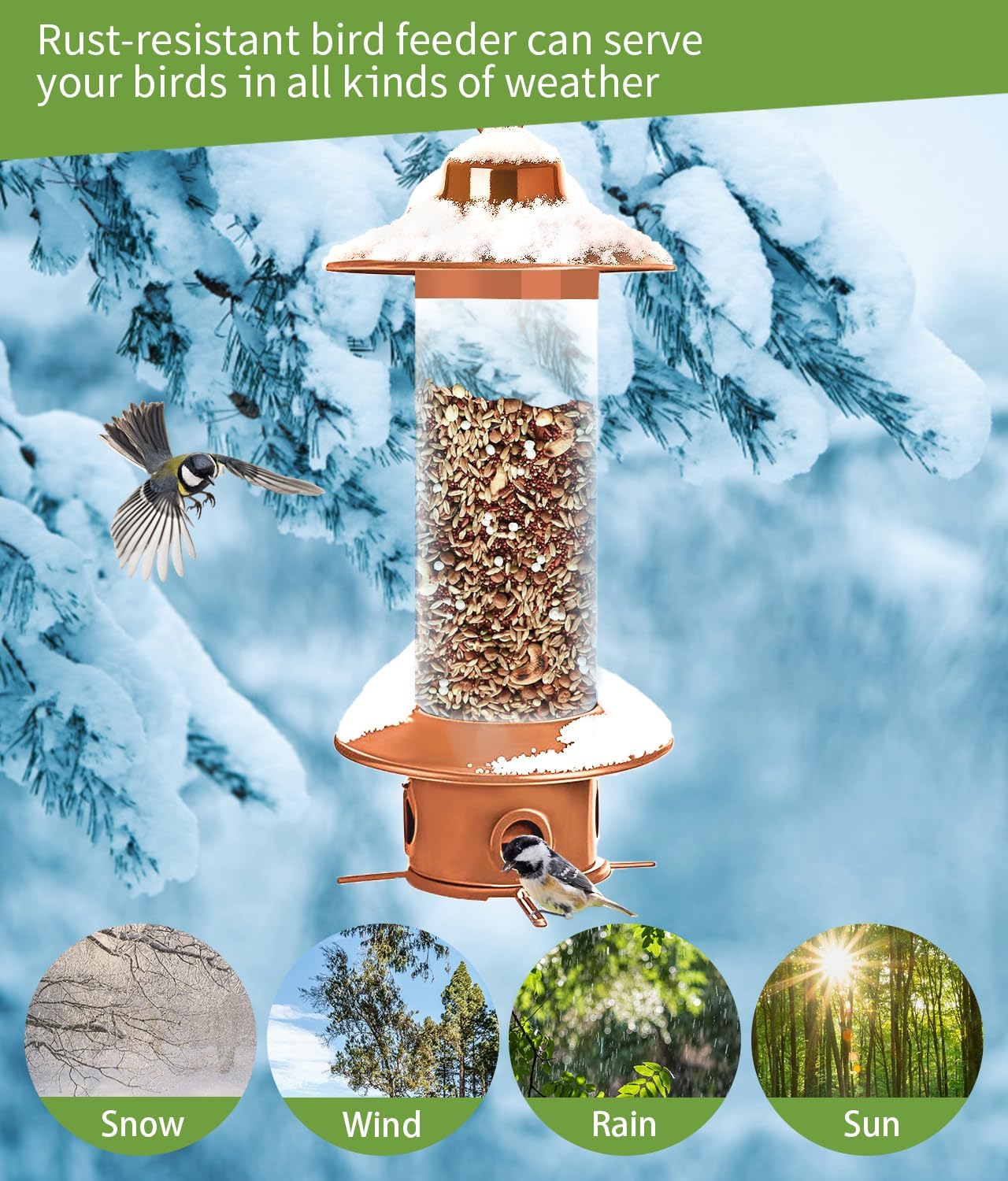 Squirrel Proof Bird Feeders for Outdoor: 4.8LB Large Capacity Hanging Bird Feeder, Weight-Activated Mechanism Wild Bird Feeders, Chew-Proof Metal Birdfeeder for Finch Cardinal Chickadee