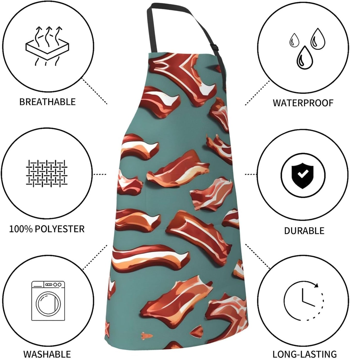 Streaky Bacon Pattern print Waterproof apron with pocket adjustable cooking apron for adult kitchen bibs to bake