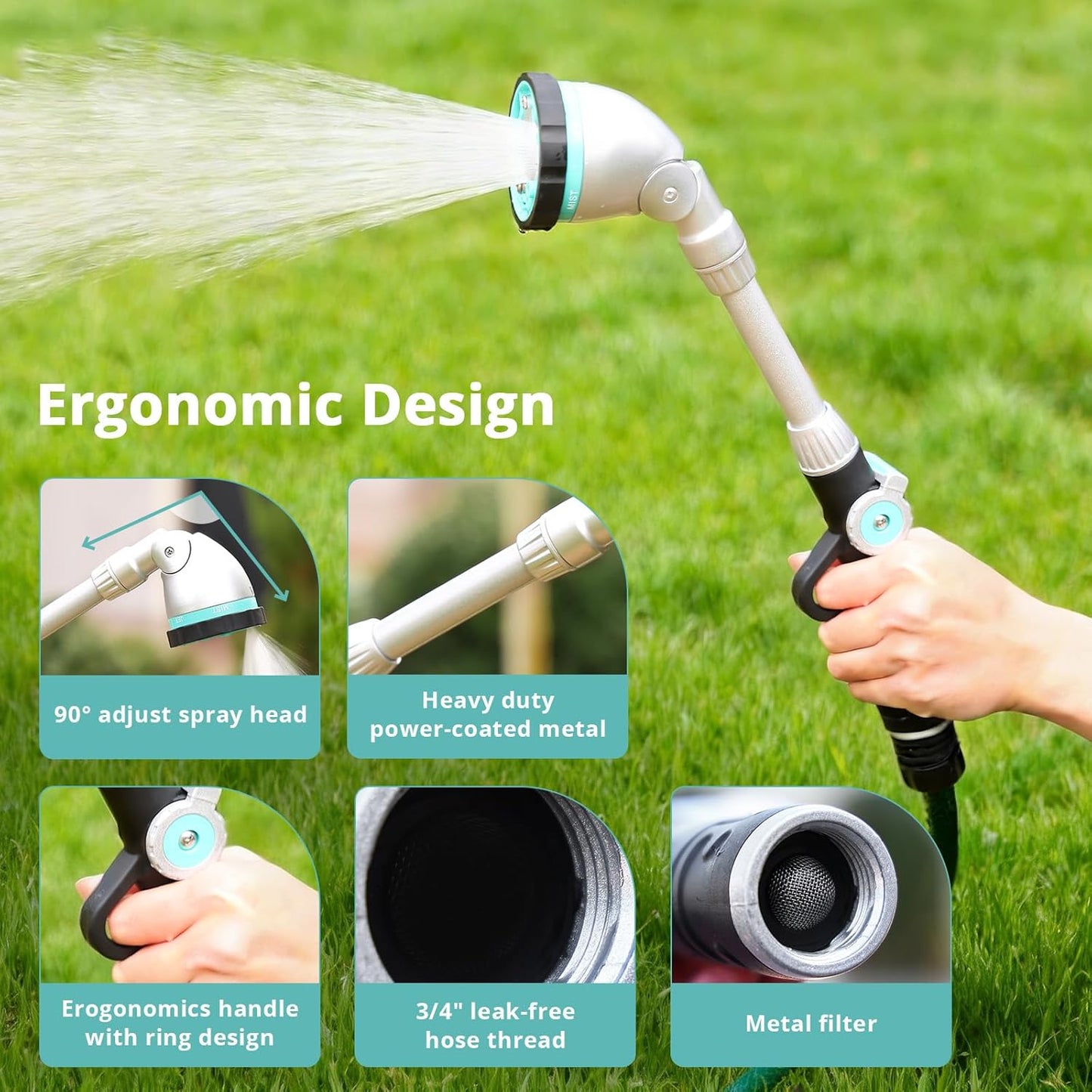 QUOBAS 16 Inch Watering Wand, Heavy Duty Garden Hose Sprayer with 6 Sp