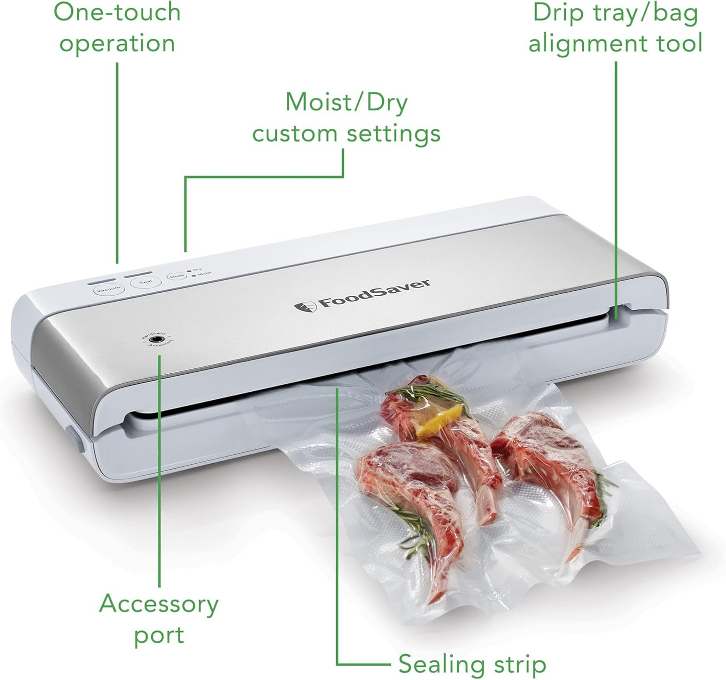 FoodSaver Compact Vacuum Sealer Machine with Airtight Bags and Roll - Ideal for Sous Vide and Airtight Food Storage, White