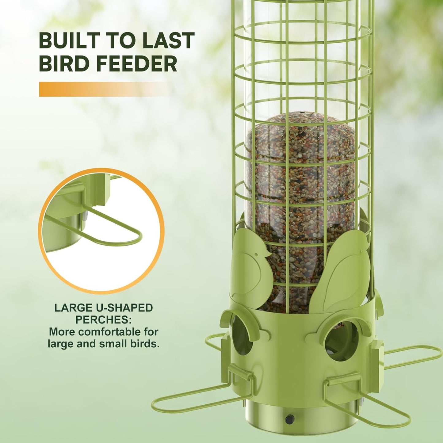 Bird Feeders Squirrel Proof with Weight Activated Perches,Metal Mesh Bird Seed Feeders for Outdoors Hanging- Large Tube Wild Bird Seed Feeders with 3LB Capacity for Finch, Cardinal, Blue Jay