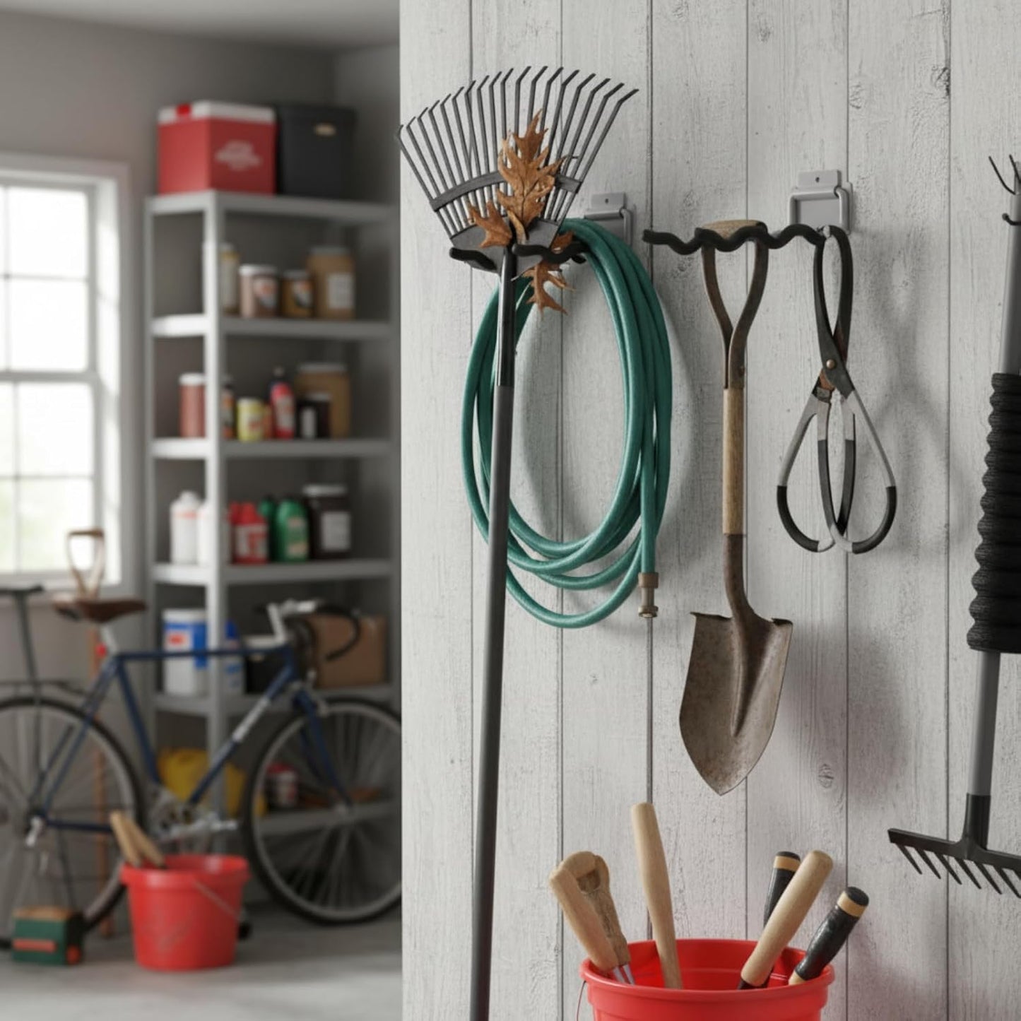 4 Pack Garage Hooks Heavy Duty 12" Ladder Hanger Wave Wall Mount Hanger Foldable Garage Storage Utility Hooks for Car Tires Ladder Shovels Chairs Power Tools Garden Tools Organization