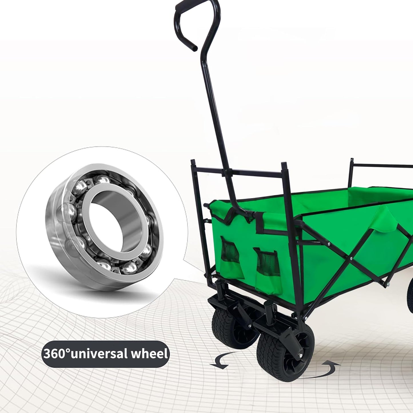 Outdoor Garden Park Wagon with Canopy and Pockets, Foldable Portable U