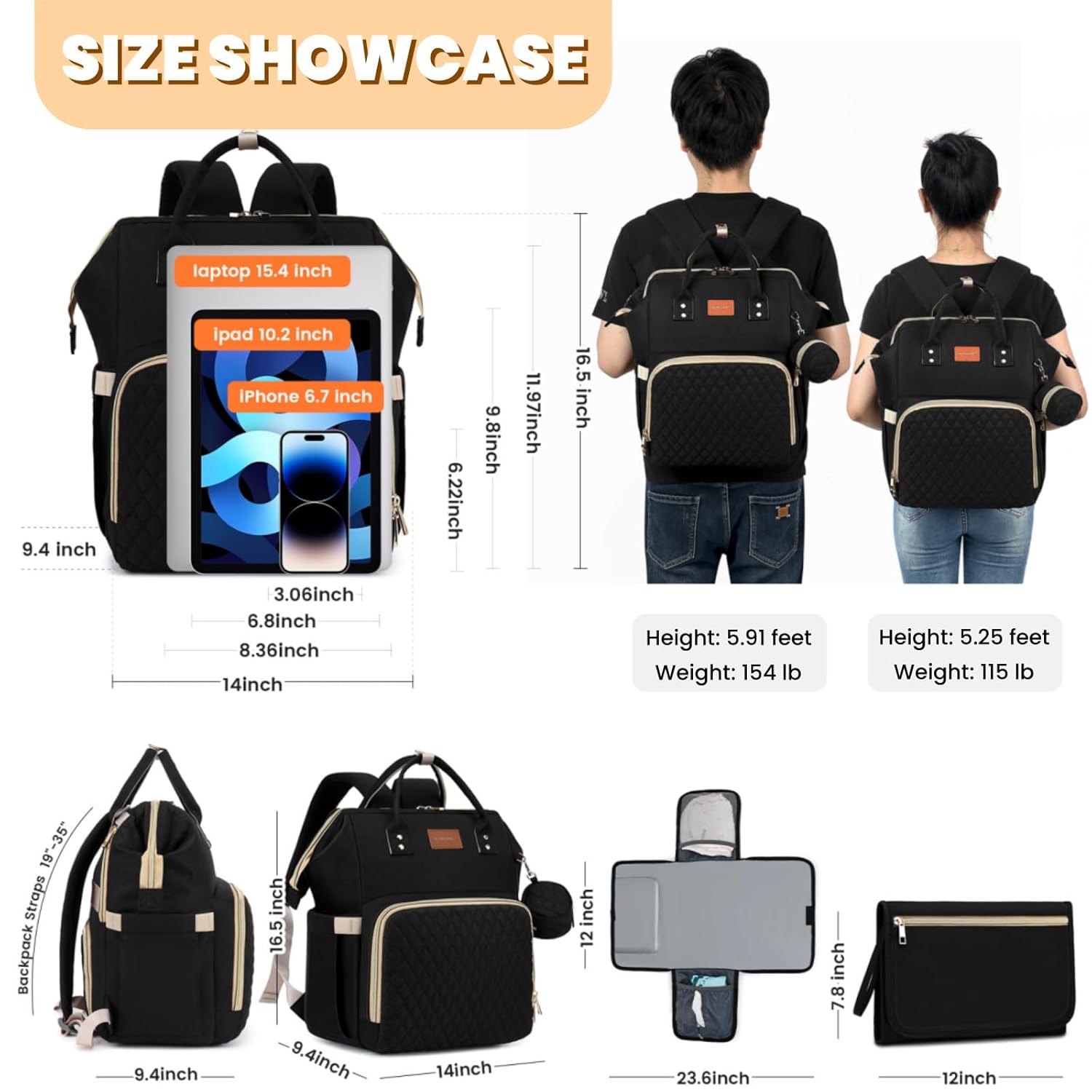 Diaper Bag Backpack with Changing Pad Pacifier Case, Baby Bag for Boy 