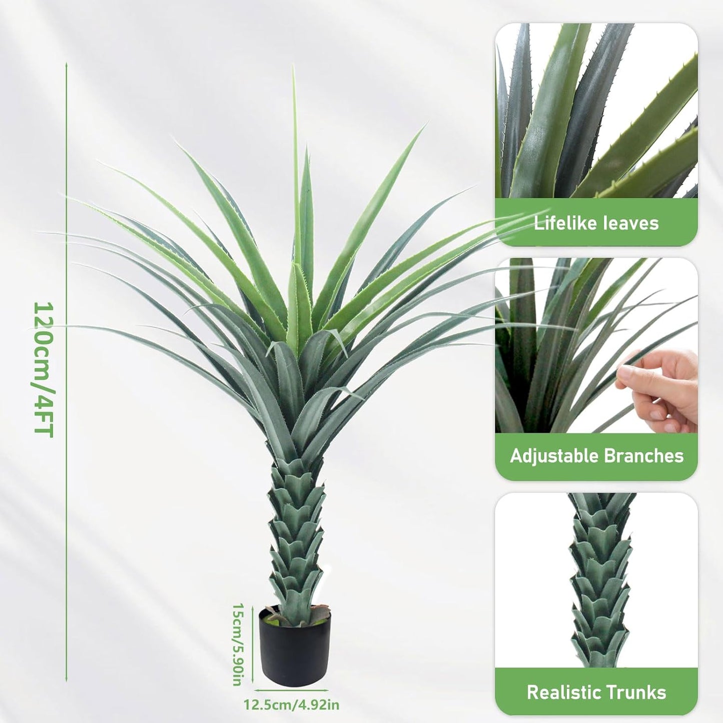 Tropical Plant Artificial - 4ft Fake Agave Plant for Indoor, Faux Spiked Agave Tree for Home, Office, Corner, Front Porch, Entryway, Patio, Pool, Outdoor Hotel Decor Greenery Tree Housewarming Gift