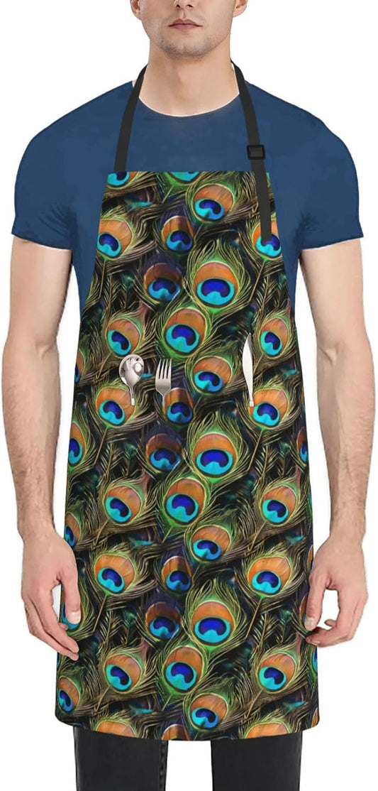 YANYU Peacock feather Print 28x33 In Kitchen Apron Stylish Chef Apron 