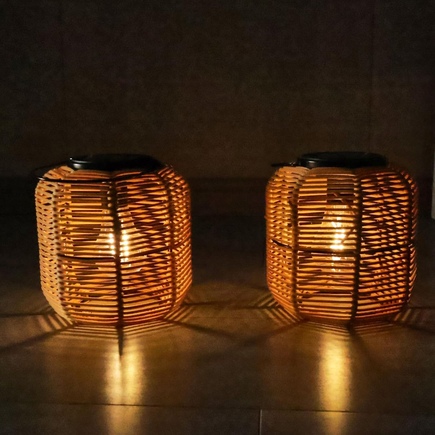 Hanging Solar Lanterns Outdoor Waterproof, 2 Pack Rattan Outdoor Lanterns, Outdoor Solar Hanging Lights, Lantern Lamp Decorations for Outside Yard Garden Pathway Porch Indoor Table Rattan Decor