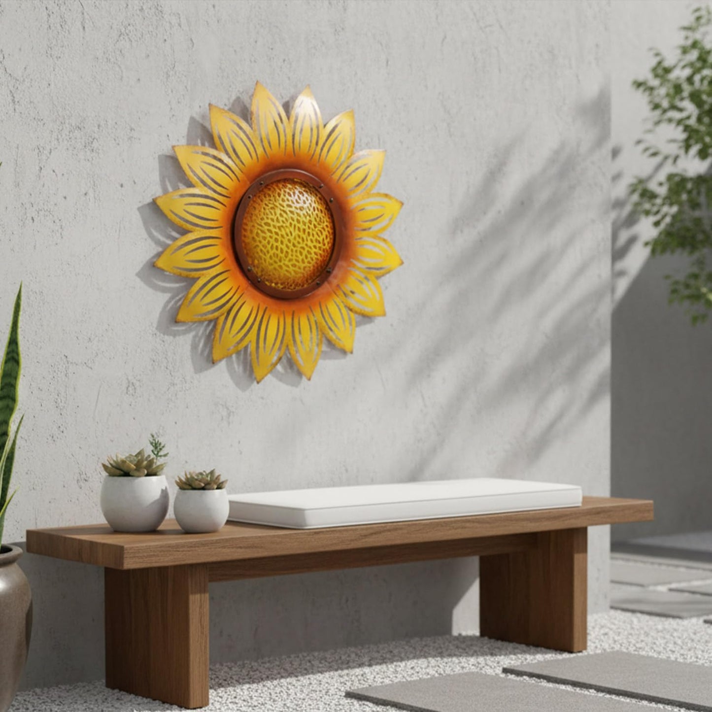 JJALIGHTS Metal Sunflower Decor Outdoor Wall Art -23 Inch Larger Size Metal Flower Wall Decor for Patio Garden Fence Home Bedroom Living Room Kitchen Bathroom, Thoughtful Gift, Housewarming Gift
