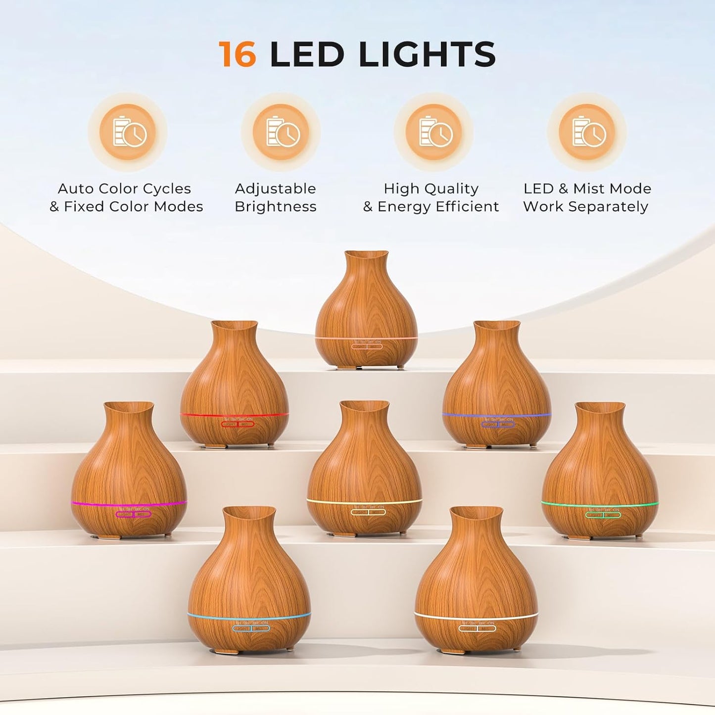 BZseed Aromatherapy Essential Oil Diffuser 550ml 12 Hours Wood Grain A