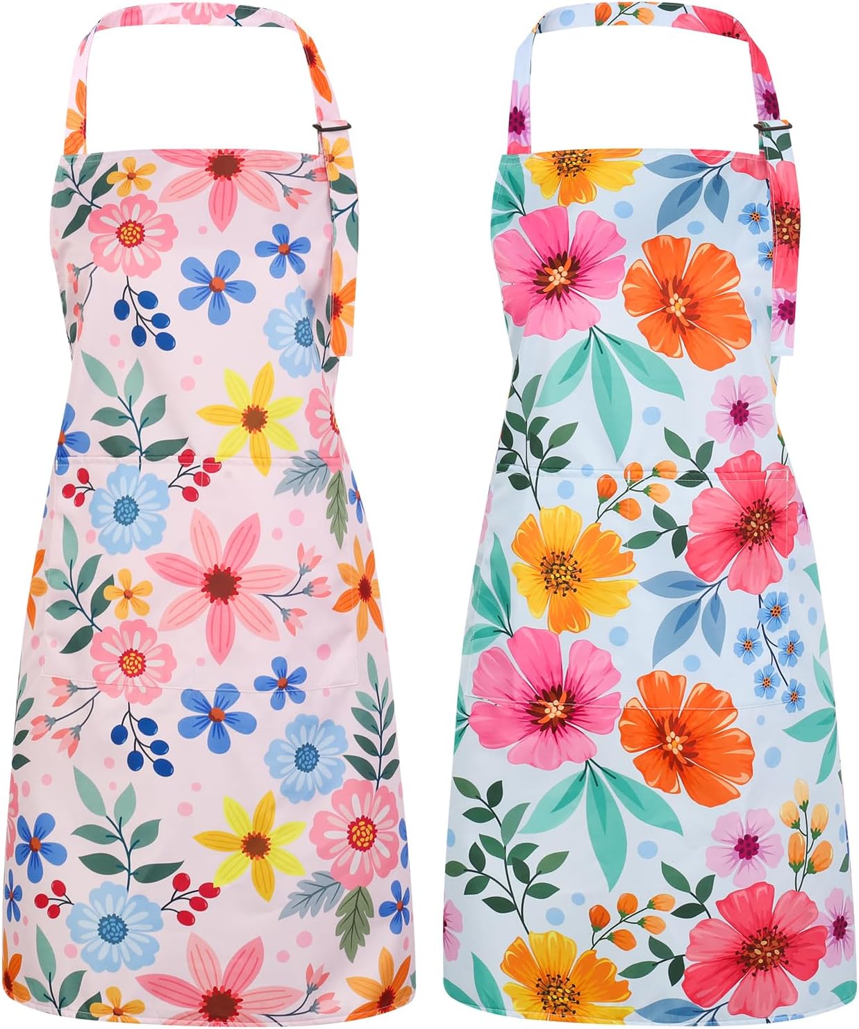 2 Pack Floral Apron for Women with Pockets, Adjustable Kitchen Chef Ap