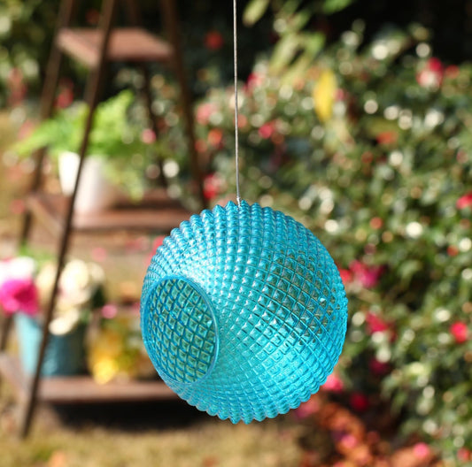 Topadorn Wild Bird Feeder Fly Through Garden Hanging Bird Feeder Mosaic Circle Squirrel Proof for Outdoor Decoration, Blue